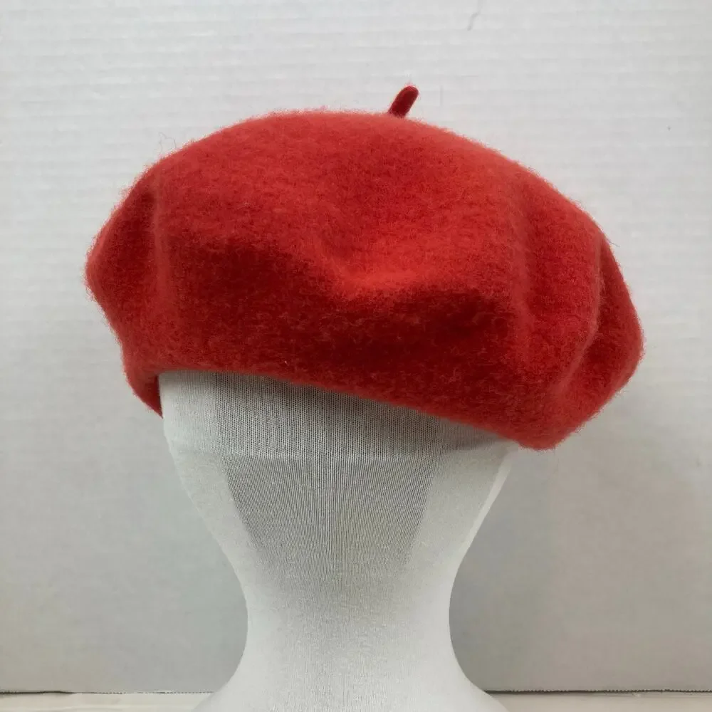 Lot Wool Beret Shawl Scarf Wrap Floral Embroider Orange-Red Pumpkin Fall Y'all